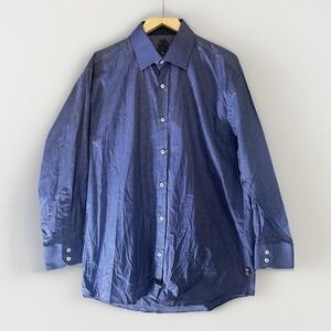 English‎ Laundry 17 32/33 Button Up Collard Blue Men's Large Long Sleeve
